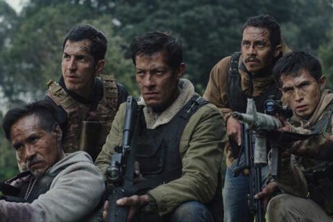 Contraataque AKA Counterstrike 2025 Movie Scene Luis Alberti as Armando, Noé Hernández as Josefo, Luis Curiel as Pollo, David Calderón León as Combo, Guillermo Nava as Toro members of the Murciélagos