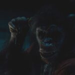 Primate 2025 Movie Scene Ben the killer monkey or chimpanzee holding the car keys in his hand