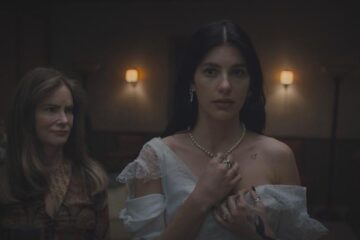 Something Very Bad is Going to Happen 2026 Miniseries Scene 23 Camila Morrone as Rachel in a wedding dress with Jennifer Jason Leigh as Victoria standing next to her