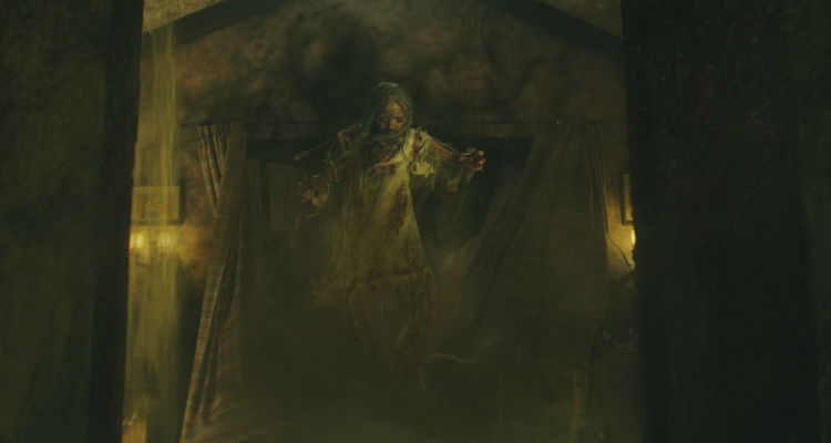 Lee Cronins The Mummy 2026 Movie Scene Natalie Grace as Katie Cannon possessed by a demon flying in her room