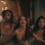 Pretty Lethal 2026 Movie Scene Maddie Ziegler as Bones, Lana Condor as Princess, Avantika as Grace and Millicent Simmonds as Chloe trying to convince bad guys not to kill them